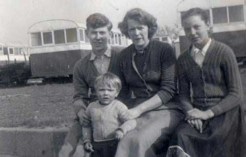 Old black and white photo of family at Abbeyford Caravan Park