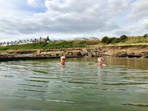 Ladies wild water swimming in St Monans tidal pool