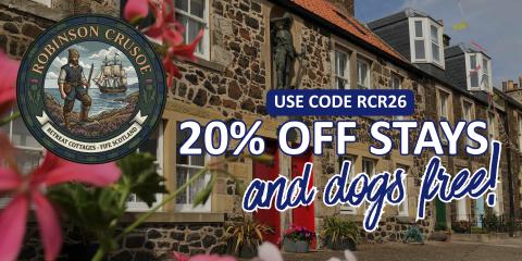 Robinson Crusoe Cottages Use Code RCR26 for 20% off stays. And dogs free!