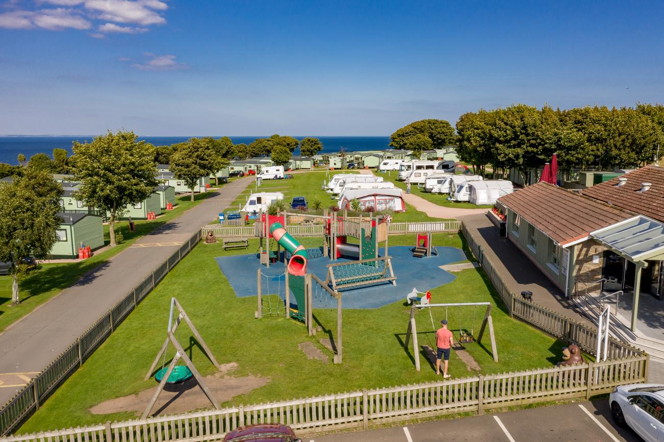 Aerial view of the play park at St Andrews Holiday Park