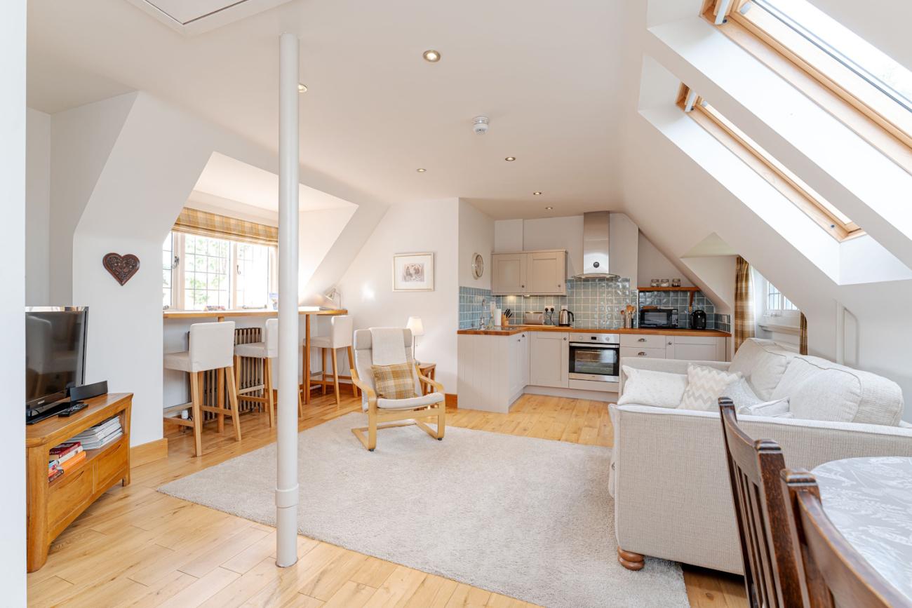 Red Squirrel Apartment - open plan living with courtyard and countryside views