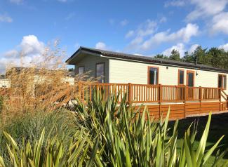 Lodge with decking on sunny day