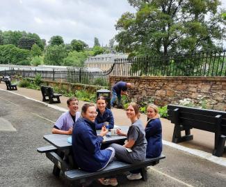 NHS staff at Glasgow Royal Infirmary enjoy a break at the hospital's new garden